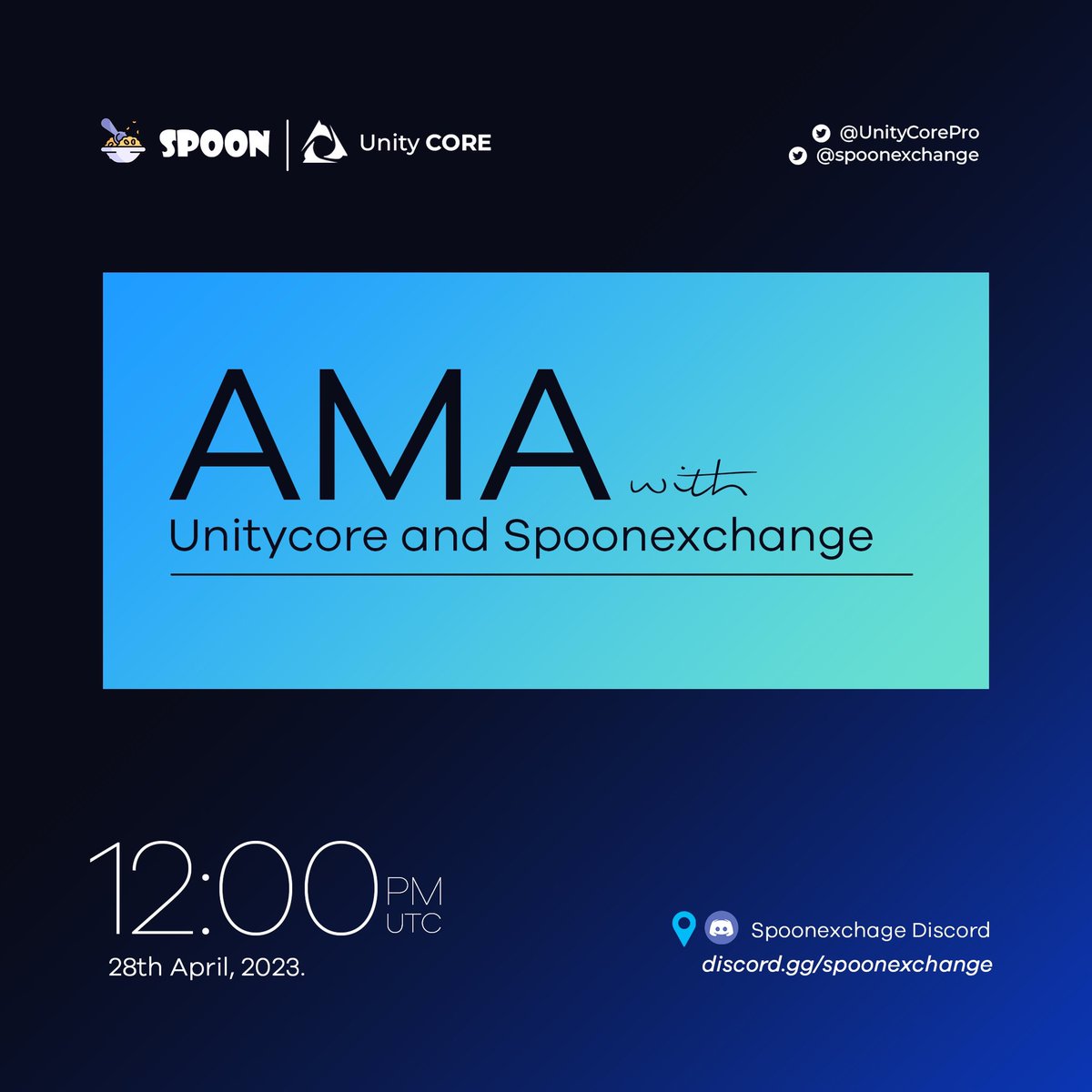 Coredao_ng's tweet photo. #UnityCore AMA with #SpoonExchange tomorrow 🔥
I see future in UNITYCORE PROTOCOL 👀
📅 April 28, 12 PM UTC
Let's get to know what @Spoonexchange and @UnityCorePro are building and how this collaboration will help the @Coredao_Eco https://t.co/LFnoa8YYac
