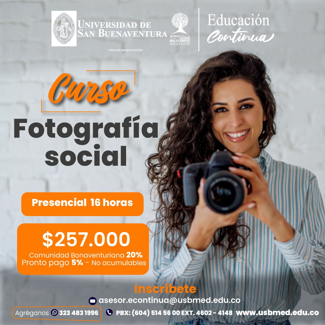 doctoradopsicol's tweet photo. La Universidad de San Buenaventura seccional Medellín, te invita a participar del Curso “Fotografía Social” respaldado por la Facultad de Psicología con su amplia trayectoria. 
Preinscríbete
https://t.co/NVjqgoCjlu
Más Información
https://t.co/IzJA7pwZzA https://t.co/jrNHSM7zwr