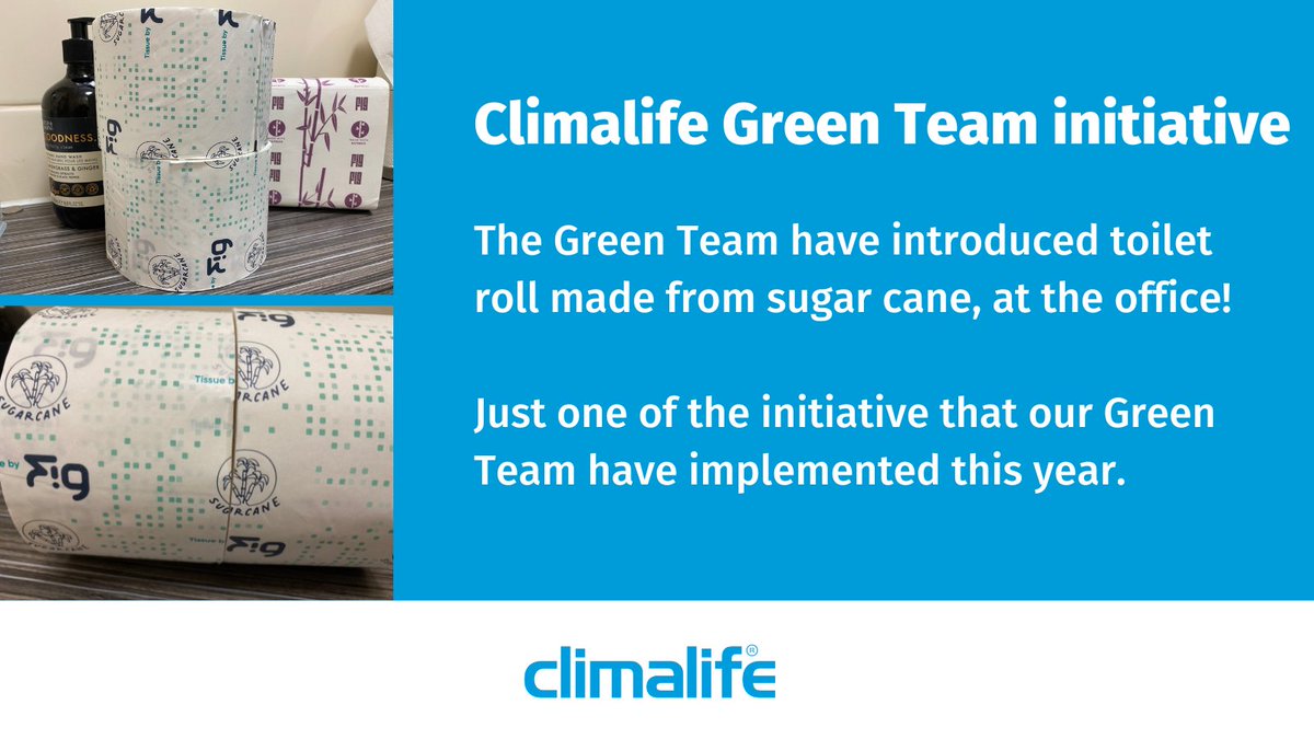 Climalife_UK's tweet photo. Did you know toilet roll can be produced from recycled sugar cane?!  

This is just one initiative introduced by the Climalife Green Team 

 #team #climalife #sustainable https://t.co/VhezgDY1Gj