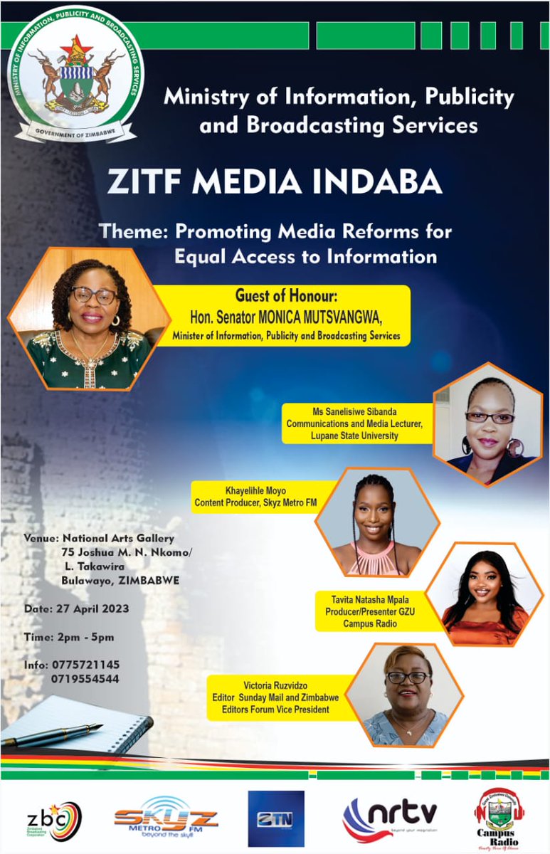 #HappeningNow #ZITFMediaIndaba The @InfoMinZW is hosting the media indaba at the @BYOgallery under the theme; Promoting media reforms for equal access to information. The guest of honour will be Information Minister, Hon Monica Mutsvangwa