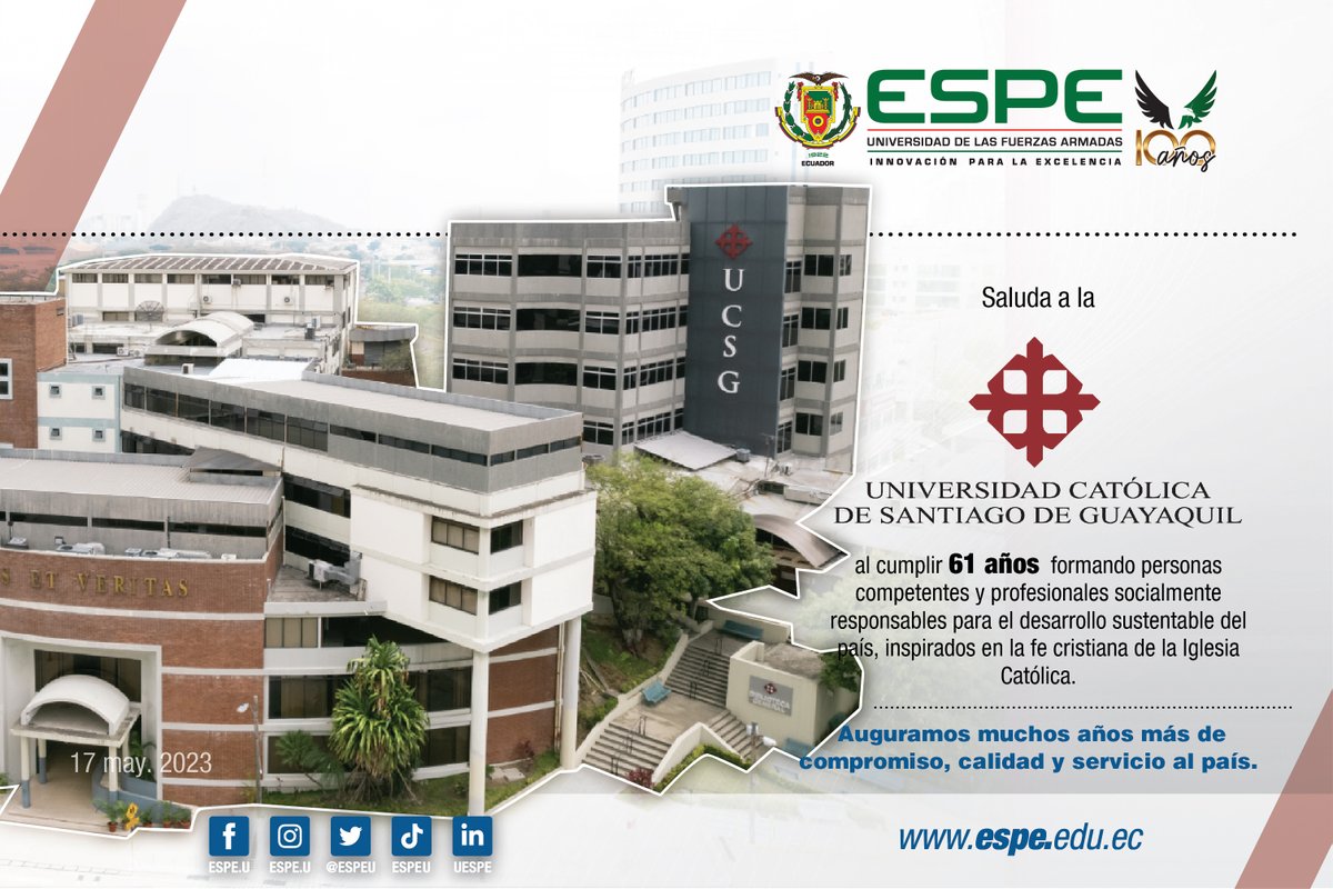 🥳🥳 Felicidades a la Universidad Católica de Santiago de Guayaquil por su aniversario.

#61años en beneficio de la Educación Superior.

#𝗬𝗼𝗦𝗼𝘆𝗘𝗦𝗣𝗘 #𝗖𝗼𝗺𝘂𝗻𝗶𝗱𝗮𝗱𝗘𝗦𝗣𝗘 #𝗘𝗦𝗣𝗘𝟭𝟬𝟬𝗮ñ𝗼𝘀 
<a href="/ucatolicagye/">@ucatolicagye</a>  <a href="/ces_ec/">CES</a> <a href="/Caces_Ec/">CACES</a>