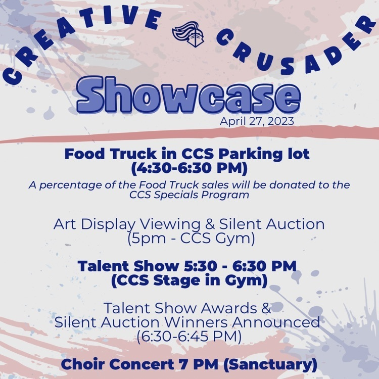 ccscrusader's tweet photo. We are so excited for tonight's "Creative Crusader Showcase!" https://t.co/96Uf0T7pLa