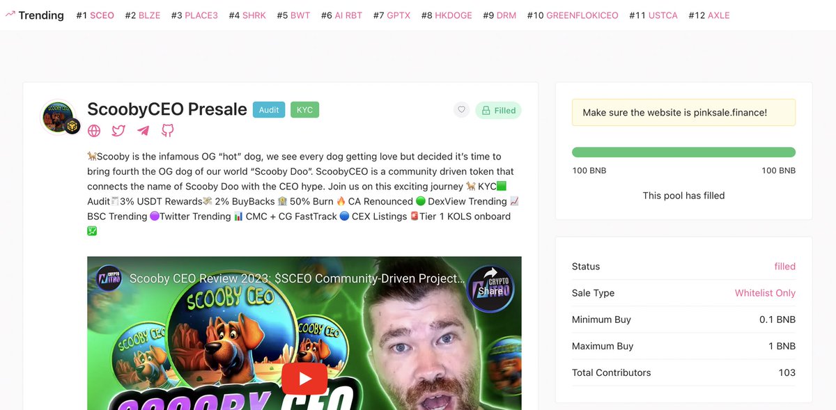 Scooby_CEO's tweet photo. Hey Scooby family our presale has officially filled almost instantly. it's nice to see we have a lot of members who are also confident in what we are trying to achieve. 🤞🔥

We officially go live tomorrow 28th April 2023 3pm UTC. https://t.co/cFFufSELLU