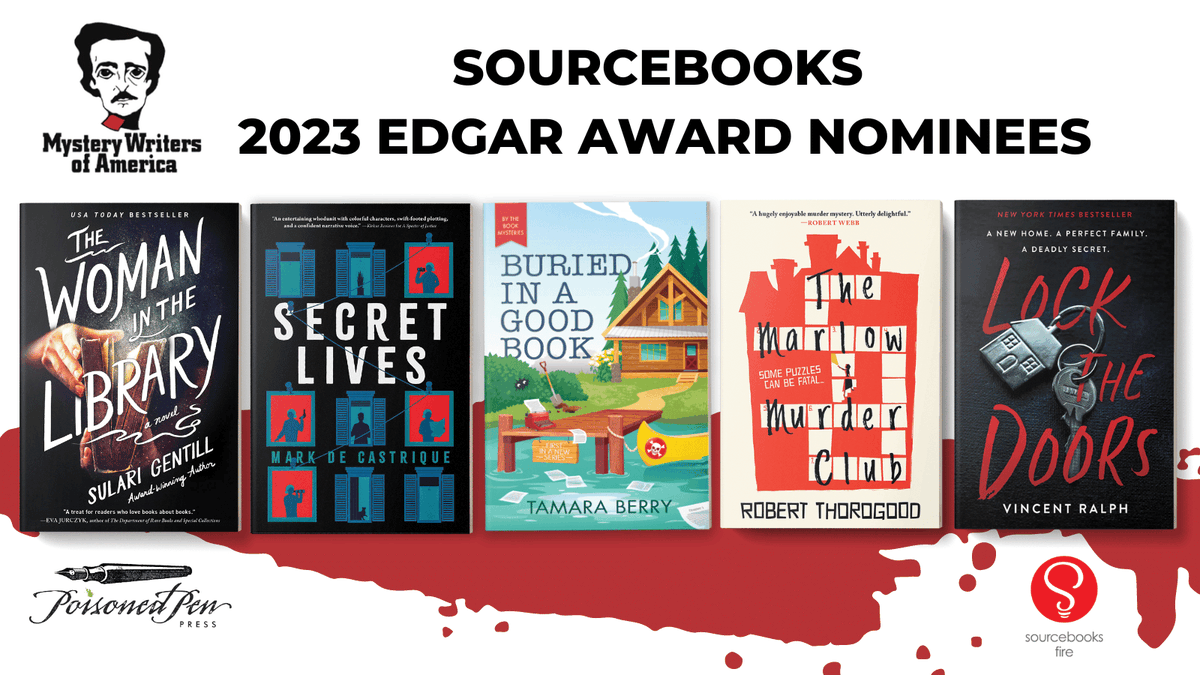 We're so thrilled for Edgars this evening!

 Congrats to @Sourcebooks  nominees @SulariGentill @robthor @markdecastrique @Tamara_Morgan @VincentRalph1 

We're cheering you on 🎉🎉🎉🎉

#Edgars2023 #mysterywriters @SourcebooksFire