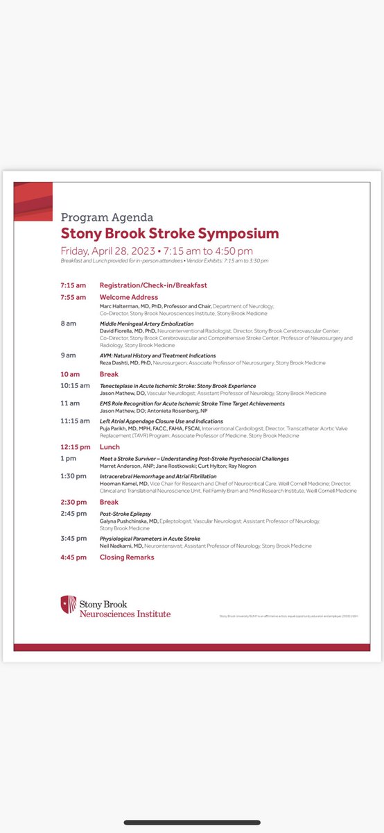 Stony Brook Stroke (@stonystroke) on Twitter photo So excited for our 2nd annual Stony Brook Stroke Symposium tomorrow!
And lucky to have Key note speaker Dr. Kamal <a href="/hoomankamel/">Hooman Kamel</a> <a href="/WCMCNeurology/">Weill Cornell Neurology</a> will be presenting at 1330 on Intracerebral Hemorrhage & Afib! ❤️🩸⚡️🧠
Along side many others!
#neurotwitter #MedTwitter #stroke #AFib So excited for our 2nd annual Stony Brook Stroke Symposium tomorrow!
And lucky to have Key note speaker Dr. Kamal <a href="/hoomankamel/">Hooman Kamel</a> <a href="/WCMCNeurology/">Weill Cornell Neurology</a> will be presenting at 1330 on Intracerebral Hemorrhage & Afib! ❤️🩸⚡️🧠
Along side many others!
#neurotwitter #MedTwitter #stroke #AFib