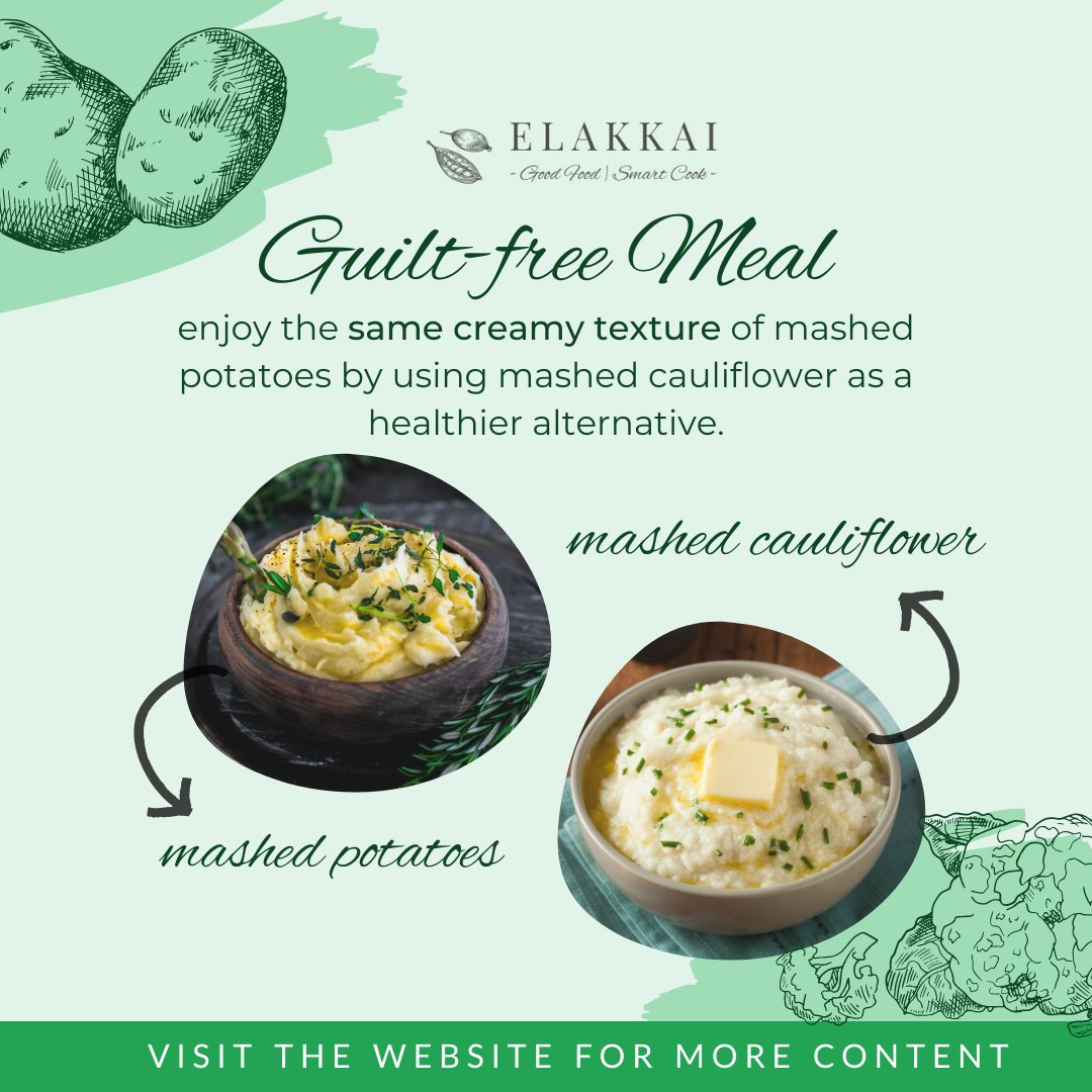 Who says mashed potatoes have to be heavy and calorie-laden? Try swapping them for mashed cauliflower for a creamy and nutritious twist on a classic dish.

#mashedpotato #recipes #cheese #visitnow #indianfood #italianfood #vegan #food #elakkai #love #foodpeople #follow #healthy