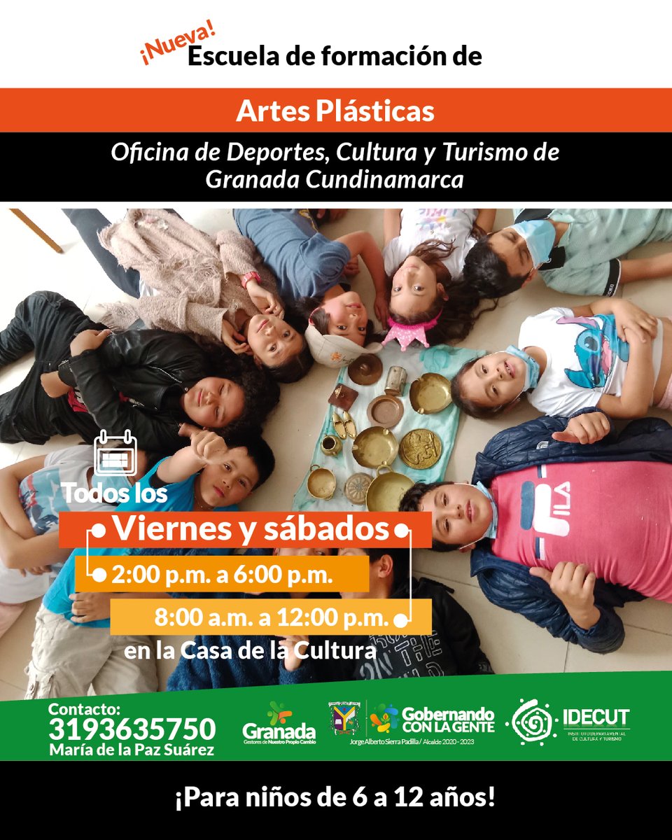 AlGranadaCund's tweet photo. Nuevo proceso de formación en artes plásticas en #GranadaCundinamaqrca gracias al @IDECUTCundi , las clases se llevarán a cabo en la Casa de la Cultura todos los  viernes de 2:00 p.m. a 6:00  p.m. y sábados de 8:00 a.m. a 12:00 m.

Inscripciones al 3193635750 o 3155335607 https://t.co/0QVIcE7d2X