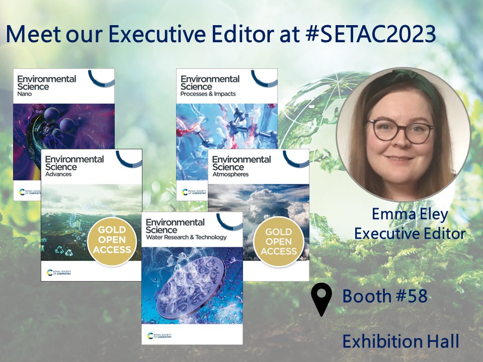 At #SETAC2023? Stop by RSC booth #58 today (Tuesday) to meet Emma Eley, Executive Editor for RSC’s Energy & Environmental #OpenAccess journals! Come and ask questions! #EnergyAdvances #ESAdvances #ESAtmos #RSCSustainability #EESCatalysis 
@RoySocChem