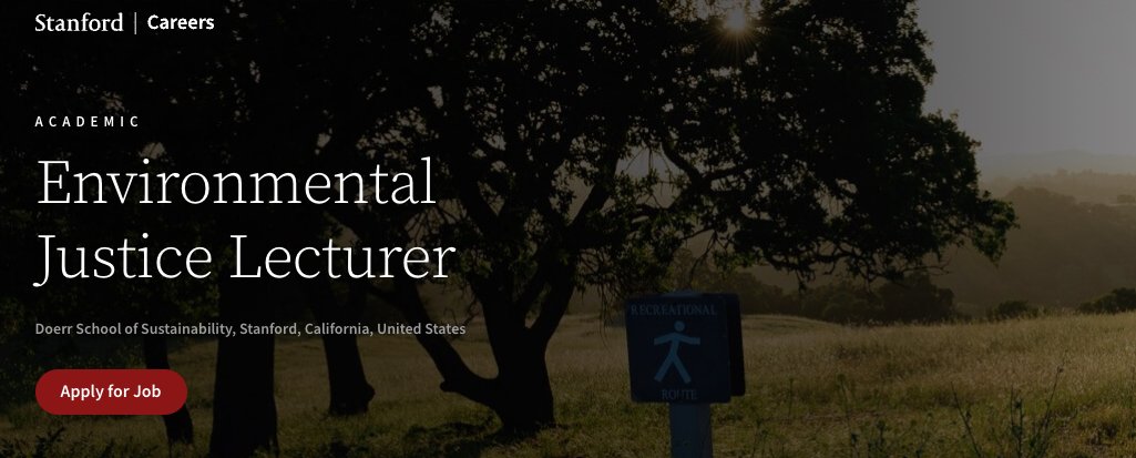 📢Come work with us!🌲<a href="/stanforddoerr/">Stanford Doerr School of Sustainability</a> is seeking a highly qualified Environmental Justice Lecturer to develop and teach #EJ courses at <a href="/Stanford/">Stanford University</a>! Application review will begin on May 19th. Please share widely! careersearch.stanford.edu/jobs/environme…