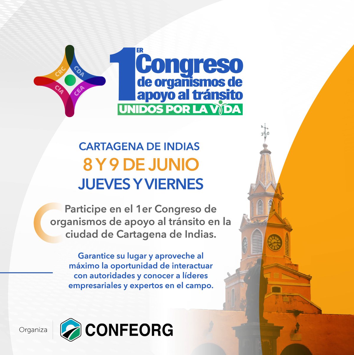 Los esperamos en el primer congreso d SEGURIDAD VIAL realizado por los 10 gremios que hacen parte d <a href="/confeorg_co/">Confeorg</a> y sus organismos d apoyo al tránsito afiliados (CDA, CRC,CIA y CEA) con participación d Gobierno Nacional e invitados especiales en el Hotel Las Americas. Regístrese!