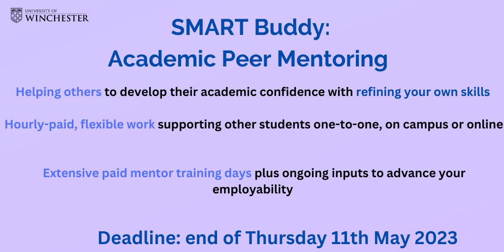 Get involved with academic mentoring! There's still time to apply! We're  recruiting for SMART Buddy mentors for 23/24.  More details on our SkillsNet pages or drop us a message.
