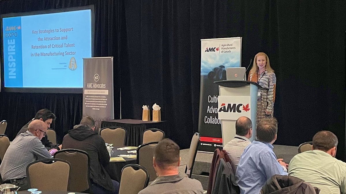 AMCshortlinecda's tweet photo. Diana of @AonCanada, the final morning speaker engages the crowd while reviewing industry data & strategies to attract & retain talent. Incorporating employee feedback was an important consideration. This session was graciously sponsored by @clsimmigration #AMCExpo23 #AMCInspire https://t.co/w4Gz4HZHHA