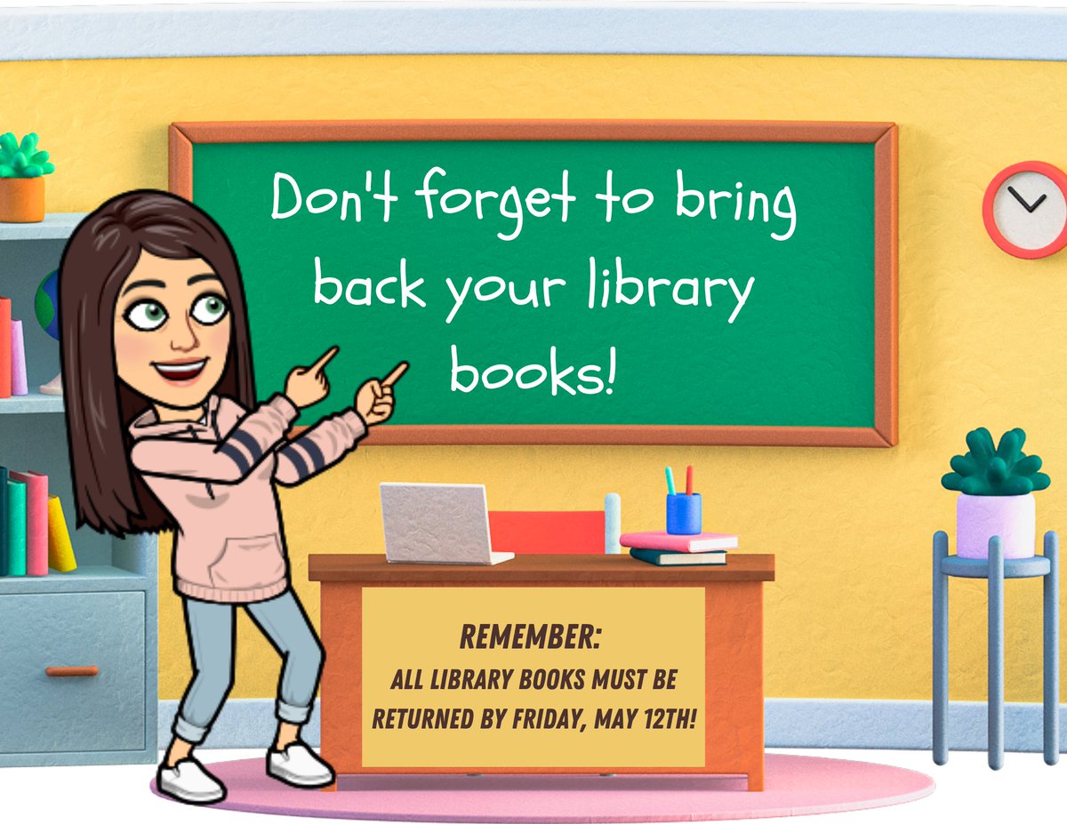 LibraryNpms's tweet photo. The end of the school year is coming soon! Please be sure to return your library books as soon as possible. All library books must be returned by Friday, May 12th. See Mrs. Tinsley or Mrs. Howard if you have any questions. #NPMSGrizzlies #WSDLibraries https://t.co/e2XV8FxHVf