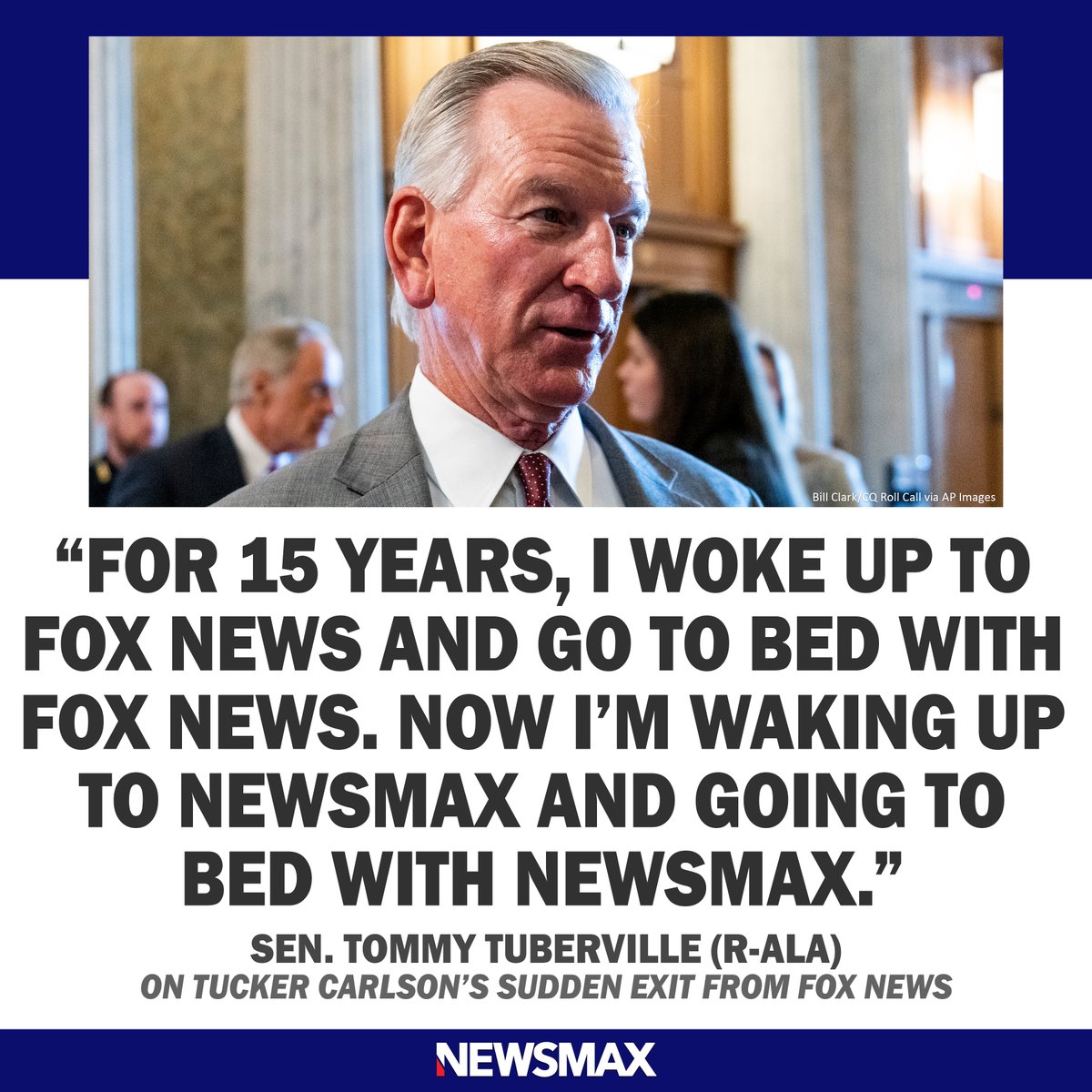 NEWSMAX's tweet photo. Rupert Murdoch is part of a "liberal family that's trying to make a name for themselves" by letting go of Tucker Carlson, says Alabama Sen. Tommy Tuberville. Read more: https://t.co/ecbmGhyfuP https://t.co/qDTmIH1mKv