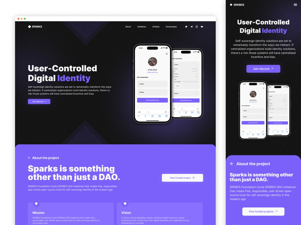 designbyigor's tweet photo. I recently collaborated with the talented @stevenschafer create a stunning landing page design for @sparks_dao. And I have a feeling this is just the beginning of our creative partnership. 🥳 https://t.co/E7IljZiqX8