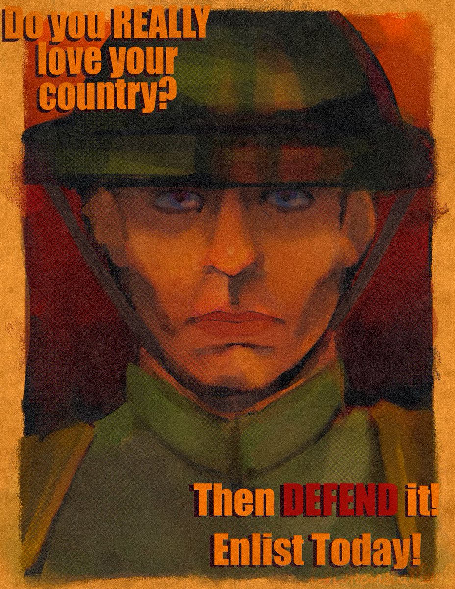 CaffeinatedAlt's tweet photo. Drew this for one of my classes and decided to post it cuz I put way too much effort into it for it to just be a school project #digitalart #DigitalArtist #Procreate #procreateart #ww1 #propagandaposter #ArtistOnTwitter #twitterart https://t.co/BjfH3pHJRW