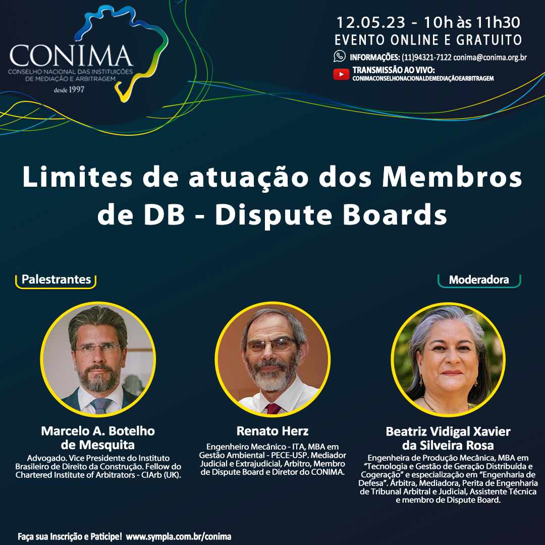 conimaconima's tweet image. Participe do nosso webinar "Limite de atuação dos Membros de DB - Dispute Boards".
Acompanhe o nosso site para mais informações conima.org.br

#conima #mediação #arbitragemempresarial