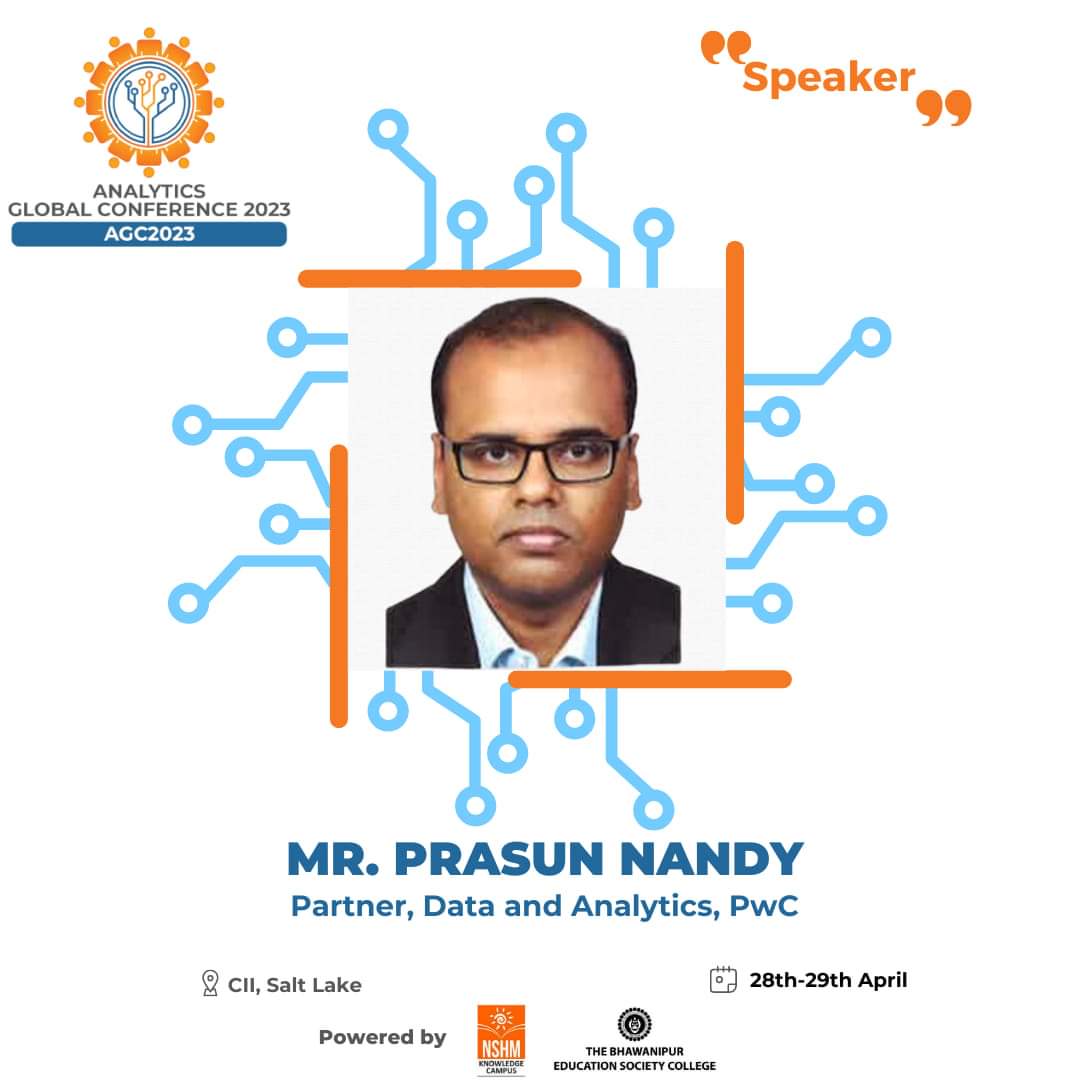 AsiChapter's tweet photo. Come and Register for Analytics Global Conference 2023 at CII Salt Lake, Kolkata. 

Introducing one of our eminent speaker Mr. Prasun Nandy.

Mr. Prasun Nandy is a Partner at PricewaterhouseCoopers and has over 15 years of experience in helping his clients strategizing analytics https://t.co/W570dZ3CkN