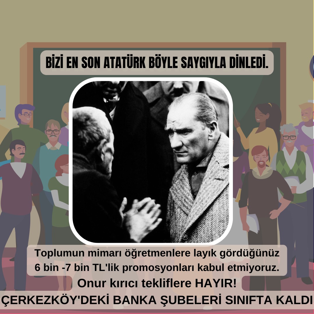 selver_parlak's tweet photo. Toplumun mimarı öğretmenlere layık gördüğünüz 6-7bin TL'lik promosyonu kabul etmiyoruz. Onur kırıcı tekliflere hayır
#Çerkezköypromosyon
@Akbank 
@isbankasi 
@ziraatbankasi 
@VakifBank 
@Halkbank 
@GarantiBBVA 
@DenizBank 
@YapiKredi 
@TEB 
@kuveytturk 
@qnbfinansbank
@ingturkiye https://t.co/TPktwY8Fdn