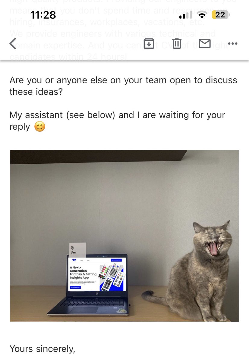 bensloneker's tweet photo. Hands down, the best cold email sales outreach I’ve received to date https://t.co/HaUvyKBZfW