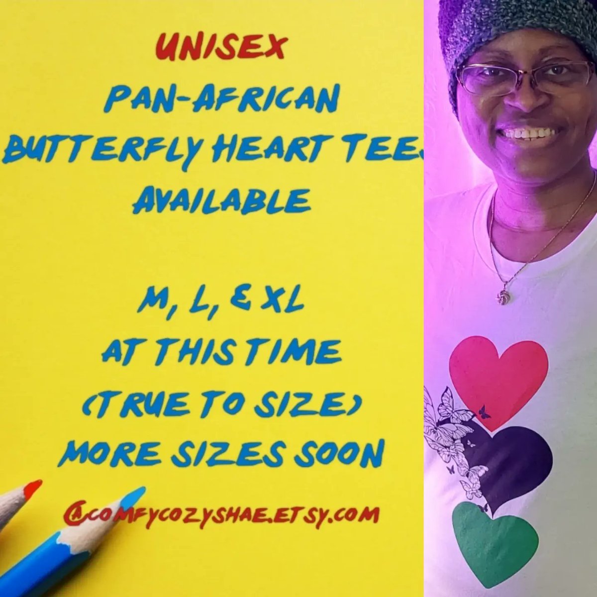 ComfyCozyShae's tweet photo. Juneteeth is coming. Tees available here.
I'm wearing a sample in white. 3 sizes available in yellow. Select the corresponding picture on Etsy.
Thanks😊❤️🖤💚
#Tee #TShirt #Tshirts #juneteenth #PanAfrican #Hearts #Butterflies #Unisex #Inclusive #RedBlackAndGreen #RedBlackGreen https://t.co/lrNaIcELpM
