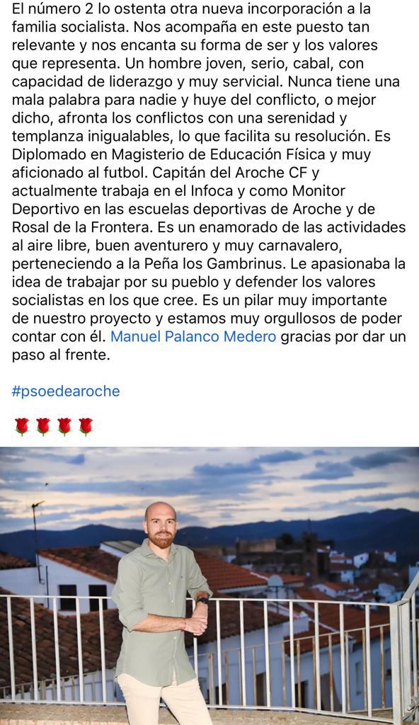 psoe_aroche's tweet photo. ¡Seguimos!

🌹Continuamos presentando nuestra candidatura. Un equipo solvente, que representa a todos los colectivos y edades, conformado por 16 personas, 9 mujeres y 7 hombres. https://t.co/6bUMnYCiLj
