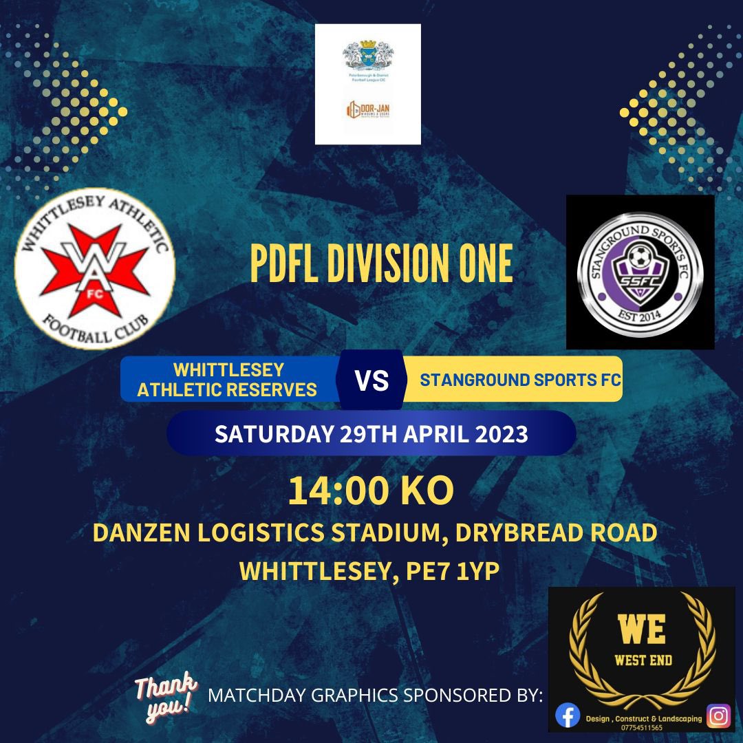 WhittleseyAthFC's tweet photo. ⚽️ RESERVE TEAM FIXTURE ⚽️
This weekend we welcome neighbours Stanground FC🟣 to the @danzenlogistics stadium
The first of 3️⃣ fixtures in 6️⃣ days for our reserve side⚫️🔵
With the climax to the season almost upon us please turn out once again to support the lads👊
#UpTheRes https://t.co/bOK69csjk2
