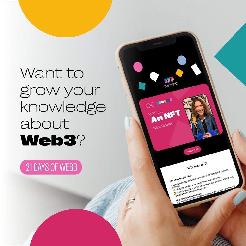 MyBFF's tweet image. Are you ready to level up your Web3 knowledge?⁠
⁠
Join our “21 Days of Web3” for daily emails or texts with fun videos &amp;amp; articles that break down different Web3 concepts or terms.⁠ Featuring some of your favorite Founding BFFs! 🤩
⁠
👉 Sign up: mybff.com/21-days-of-web3