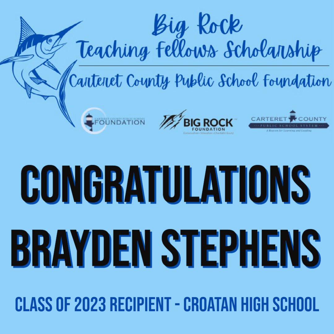 Congratulations to our Class of 2023 Big Rock Teaching Fellows Scholarship recipients! Cealest Gillikin of ECHS, Daisy Beck of ECHS and Brayden Stephens of CHS- GREAT JOB! <a href="/bigrockfishing/">Big Rock Tournament</a> <a href="/CarteretK12/">Carteret County Public School System</a> <a href="/WeAreCroatan/">Croatan High School</a> <a href="/CarteretEast/">East Carteret High School</a>
