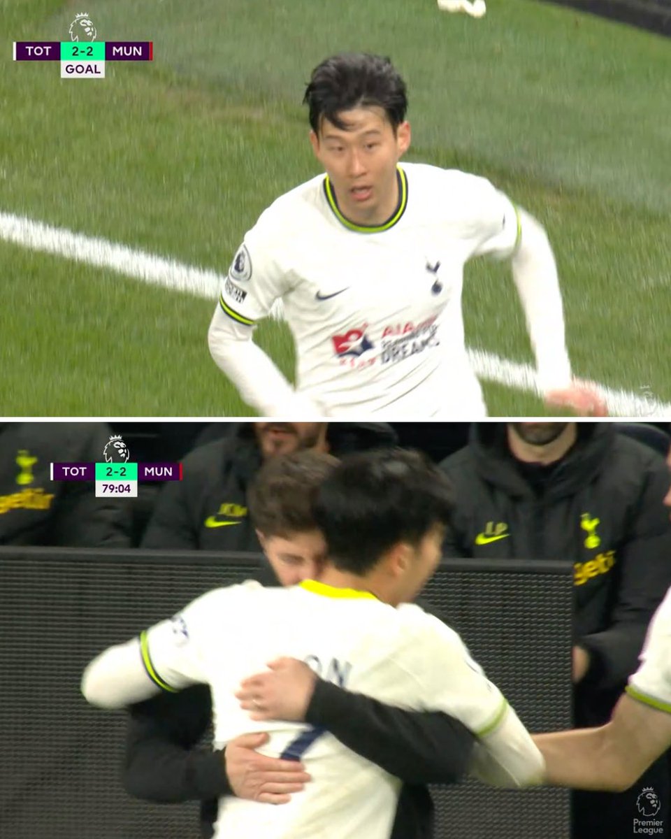 Heung-Min Son ran all the way to celebrate with interim manager Ryan Mason after scoring the equalizer ❤️