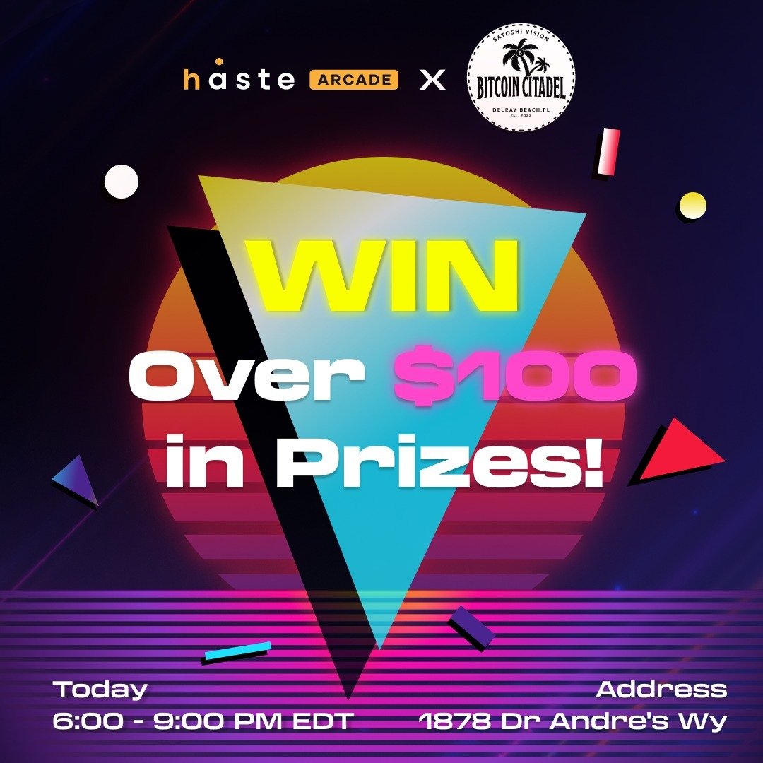 🤩 We’ve been cooking something special with <a href="/bitcoin_florida/">Florida Bitcoin Citadel</a> for Bitcade 🔥

🏆 $69 in BSV to the best in-person player
🤑 $25 in BSV to 2 random arcade players

⚠️ Rules:
1. Must follow <a href="/hastearcade/">Haste Arcade | Game Platform</a>
2. Retweet dis
3. Drop your $Handle

Play any game from 6pm-9pm EDT to qualify