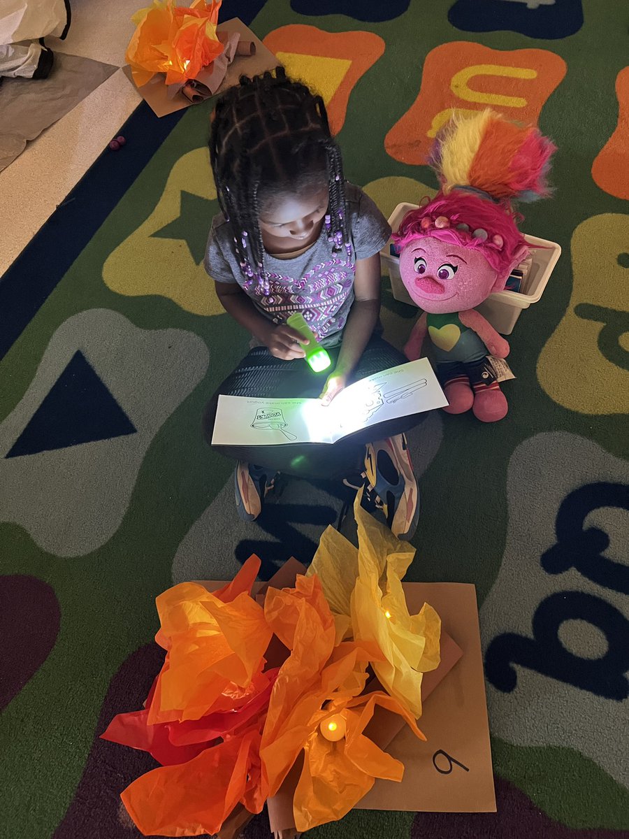 CockrellKinders's tweet photo. “Cc” is for “Camp Read A Lot”. We had fun reading with flashlights, working as groups to make pretend campfires, and having a special S’more snack! https://t.co/vQ6GG6Dsj1