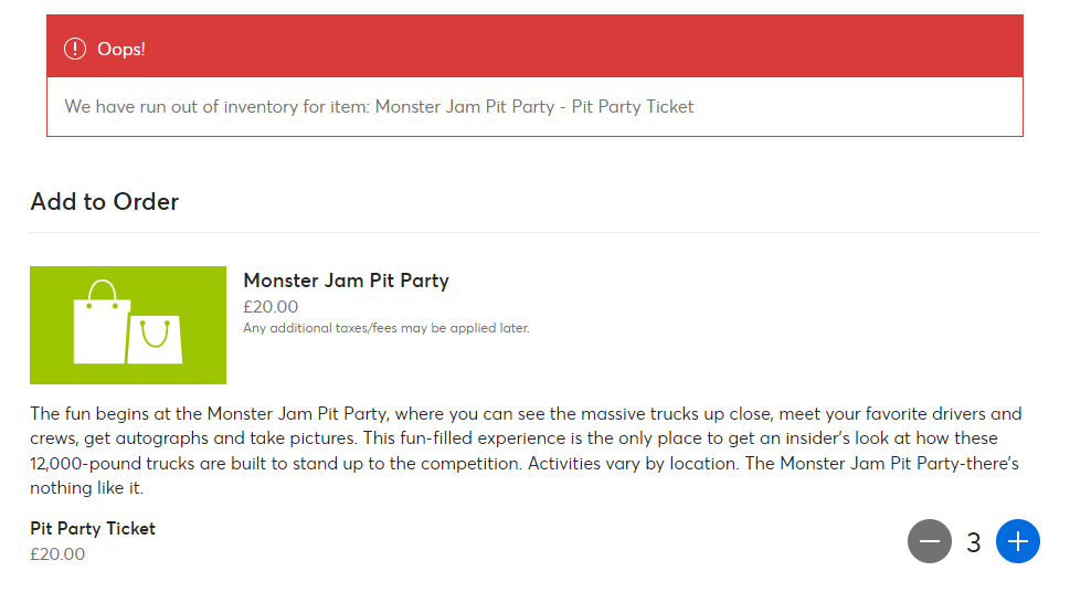 LeeDockerill's tweet photo. @TicketmasterUK @MonsterJam Is the Pit Party sold out already??? https://t.co/blIr3EGcnU