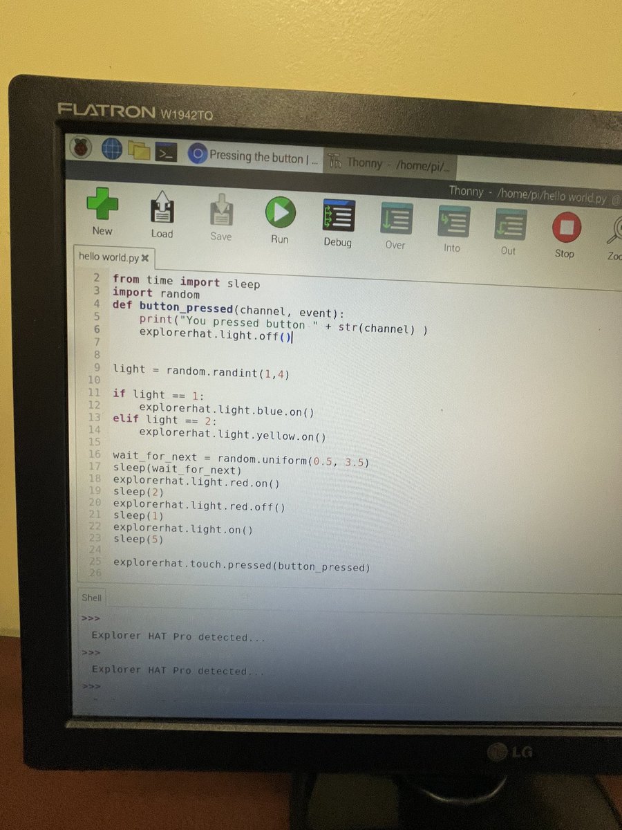 Proud moment today as Ryan Genge finally got his “lights out” program up and running on his Raspberry Pi, (or butterscotch pie as he likes to call it.) Well done Ryan!