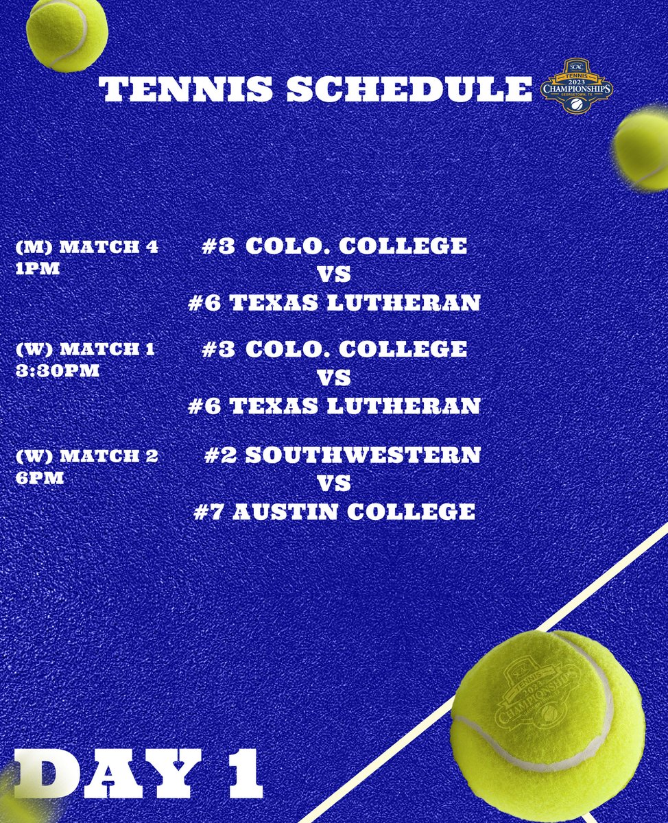 SCAC_Sports's tweet photo. The Men's and Women's SCAC Tennis Championships have begun! 🎾   

Tune in 
📺| https://t.co/LjJRHT8nyc 

#SCACChamps | #SCACTen | #SCACPride https://t.co/j1s7SOLa09