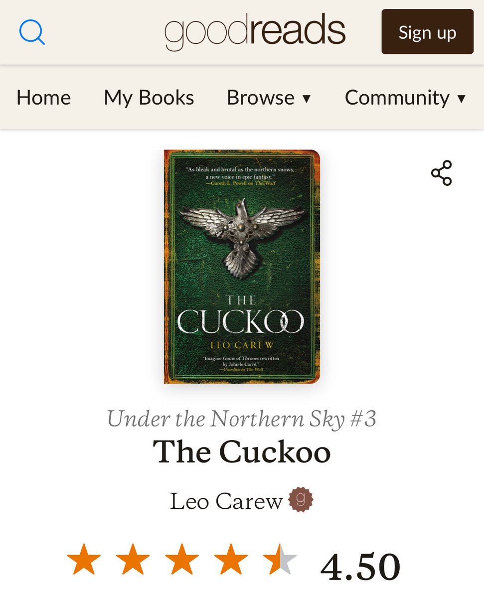 For your enjoyment, THE CUCKOO out in paperback today. The reviewers over at Goodreads love it, and I’m not even related to most of them
#UnderTheNorthernSky