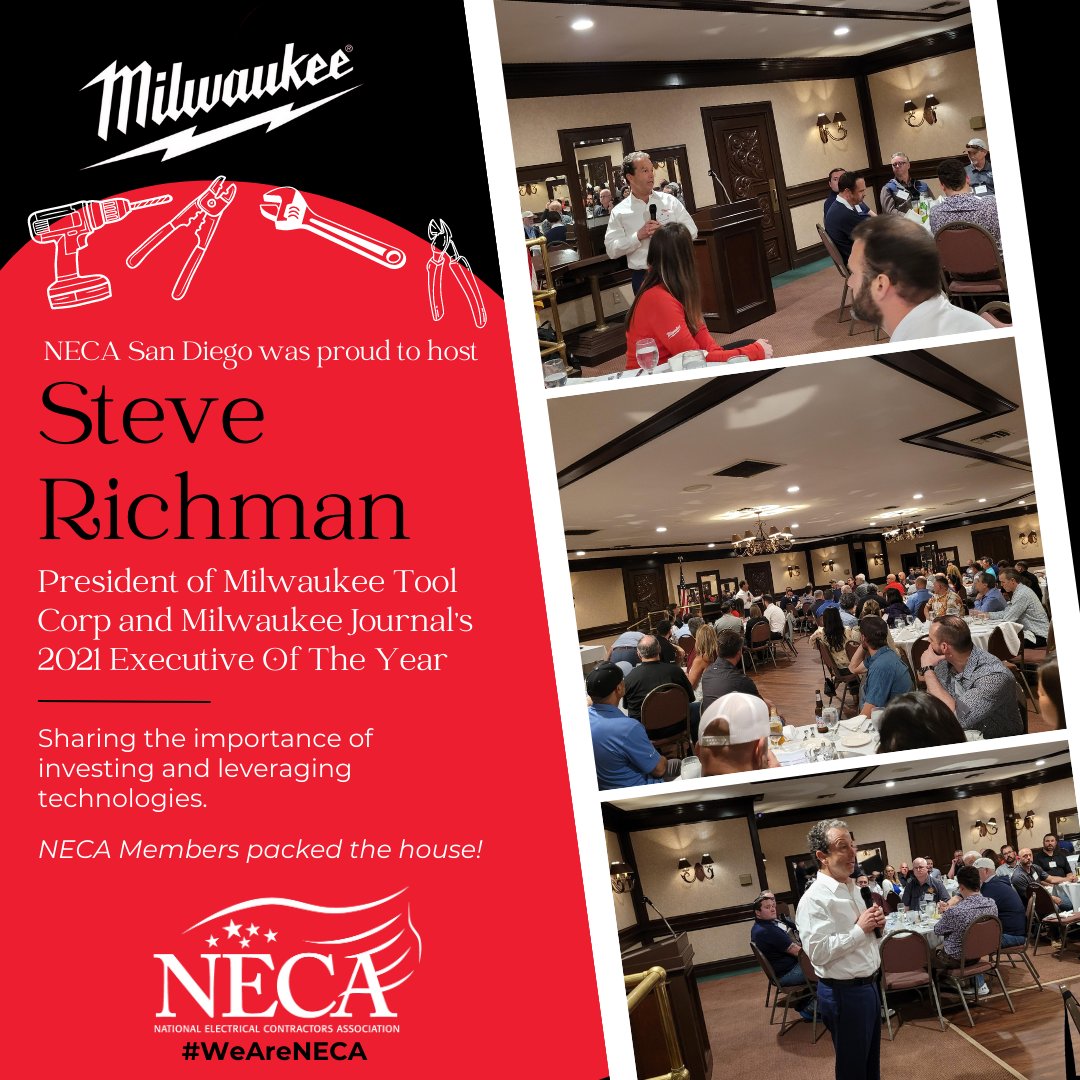 What an amazing meeting we had yesterday with Milwaukee Tool's President, Steve Richman! Fabulous talk and NECA Members packed the house!
#WeAreNECA #NecaSanDiego #milwaukeetools