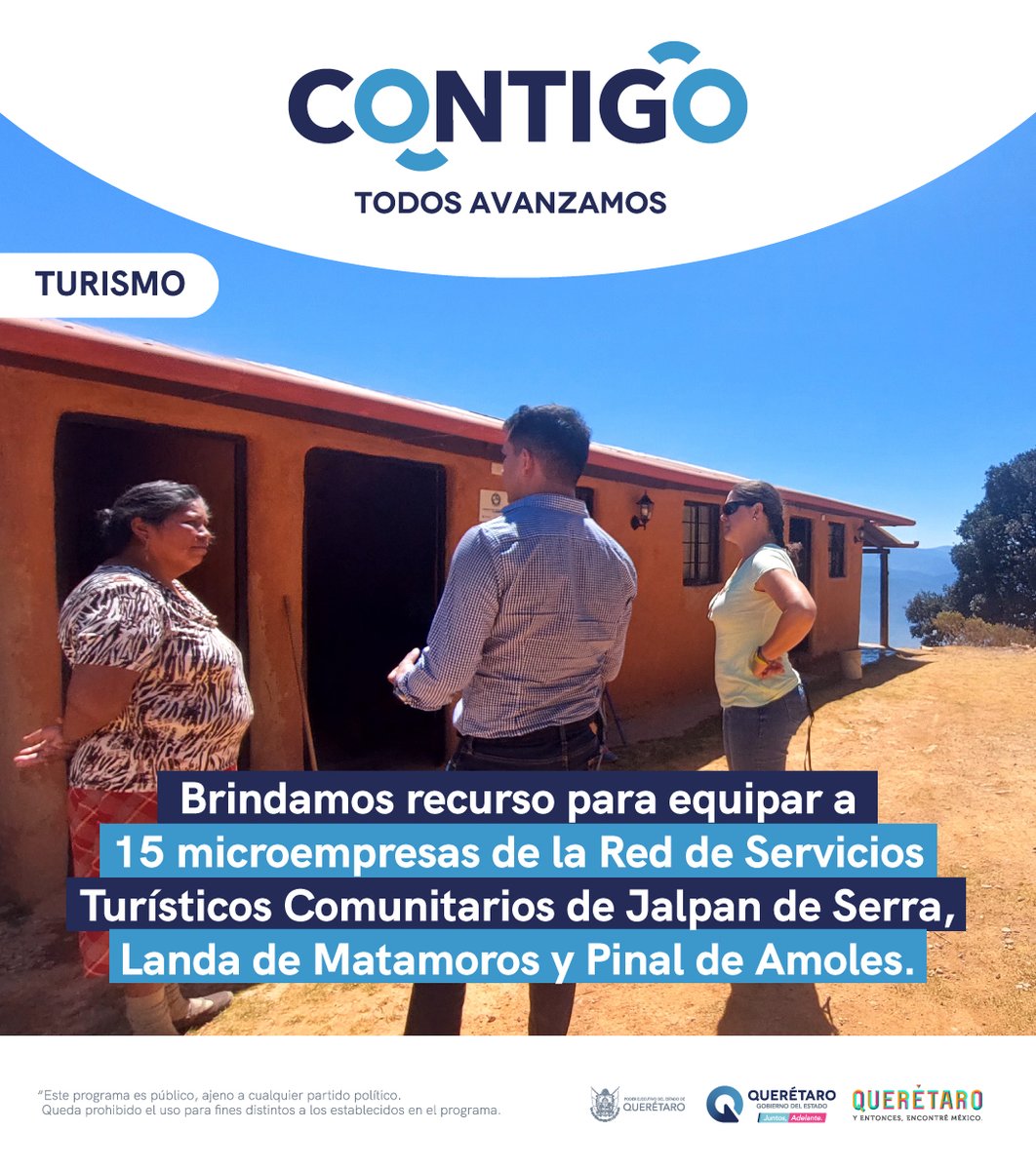 QroTravel's tweet image. 🙆‍♂️Con nuestro Programa de Desarrollo Turístico, la Red de Servicios Turísticos Comunitarios, conformada por 15 microempresas de #Jalpan, #Landa y #Pinal ahora cuenta con el recurso para equiparse y mejorar sus instalaciones.

¡#Contigo creamos un turismo de calidad!