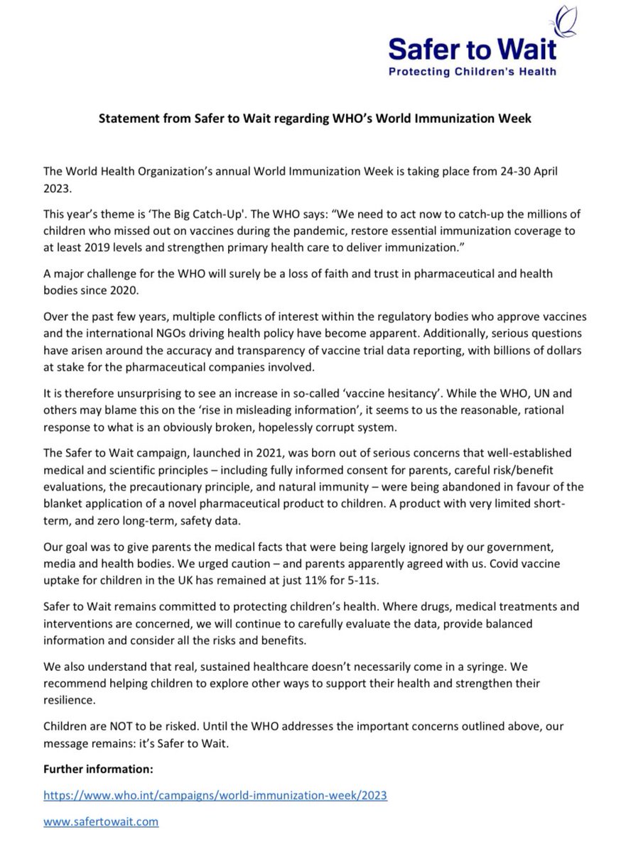 Extracts from the below, from @SaferToWait: “Over the past few years, multiple conflicts of interest within the regulatory bodies who approve vaccines and the international NGOs driving health policy have become apparent. “Additionally, serious questions have arisen around the…