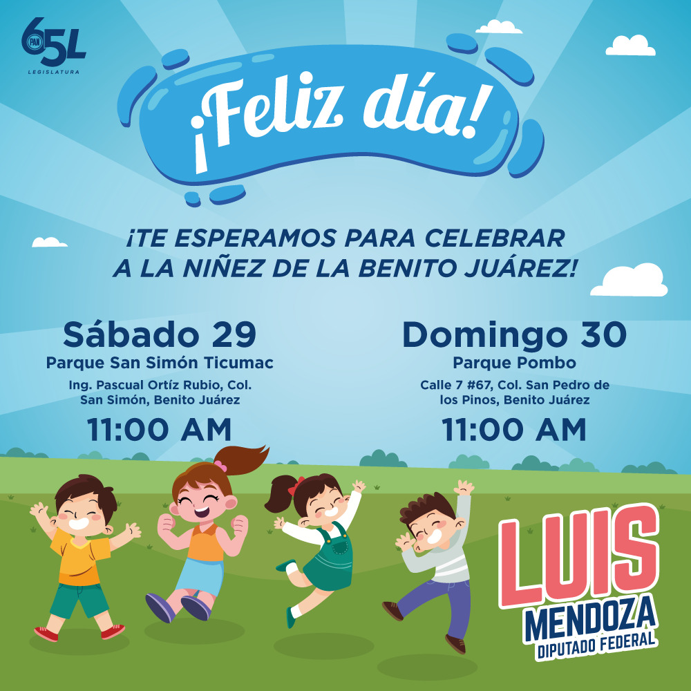 Queremos que este #DíaDelNiño sea muy especial para los pequeños de la <a href="/BJAlcaldia/">Alcaldía de Benito Juárez</a>. 

Los esperamos este sábado 29 de abril en el 🌳Parque San Simón Ticumac, en la Col. San Simón, y el domingo 30 en el 🛝Parque Pombo, en la colonia San Pedro de los Pinos.