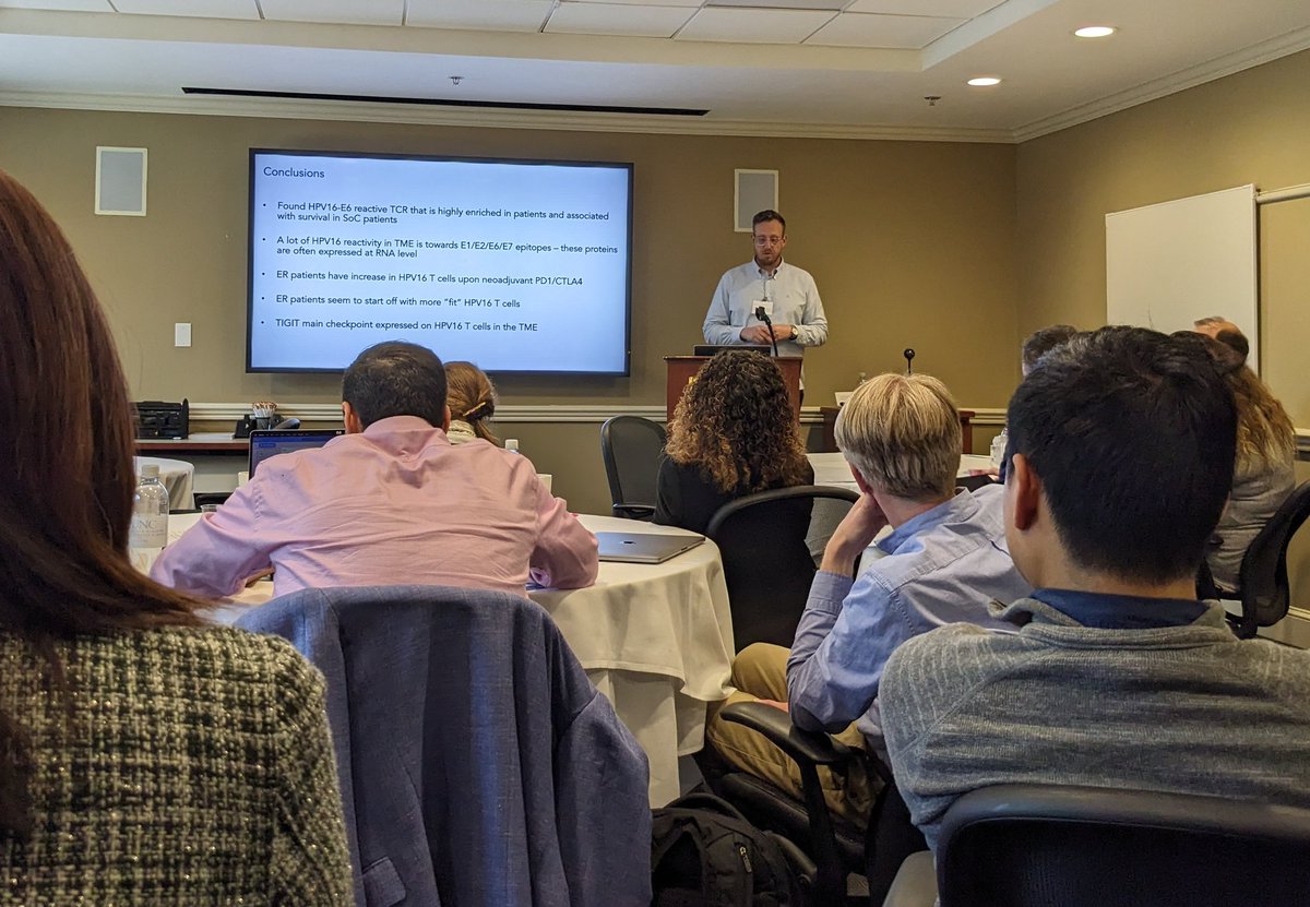 pirl_unc's tweet photo. @NP_Rudqvist presenting on HPV specific TCRs, lots of cool, interesting, unexpected results (high level of E1 specificity, ability of cancers to lose E7 expression, &amp;c) https://t.co/peAOi92FF1