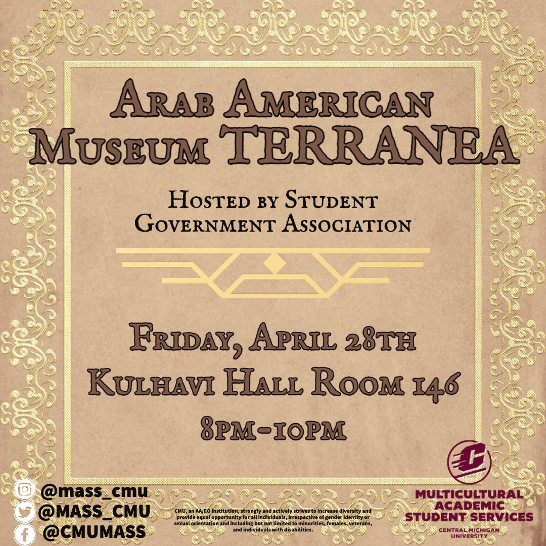 MASS_CMU's tweet image. Join us tomorrow, Friday, April 28th for our last two events in celebration of Arab American Heritage Month! Swipe for details, and we hope to see your there!