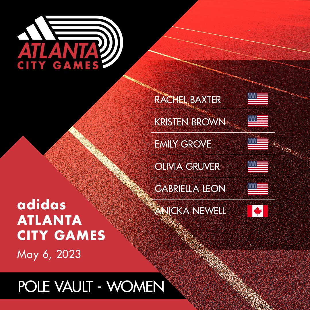 adidas Atlanta City Games (@adidasatlgames) on Twitter photo Soaring high on May 6… here is the official adidas #ATLCityGames Pole Vault startlist!
The men’s field is led by World Champion and American Record Holder Sam Kendricks. The women will feature U.S. Indoor silver medalist, Emily Grove.
See them on May 6 in <a href="/centennial_park/">Centennial Olympic Park</a> Soaring high on May 6… here is the official adidas #ATLCityGames Pole Vault startlist!
The men’s field is led by World Champion and American Record Holder Sam Kendricks. The women will feature U.S. Indoor silver medalist, Emily Grove.
See them on May 6 in <a href="/centennial_park/">Centennial Olympic Park</a>