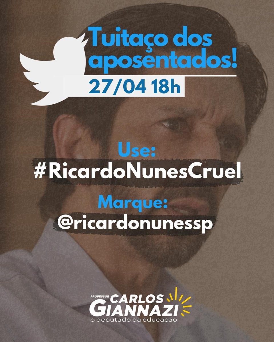 EduardoAlvesL15's tweet photo. Um ato solidário é dar visibilidade às reivindicações dos aposentados do serviço público do estado e da cidade de São Paulo. 
@ThiagoResiste @felipeneto @reinaldoazevedo doem um twitt não custa nada!

@AssembleiaSP
@tarcisiogdf
@ricardonunesSP
@ricardo_nunessp

#RicardoNunesCruel https://t.co/pIfNVxs20o