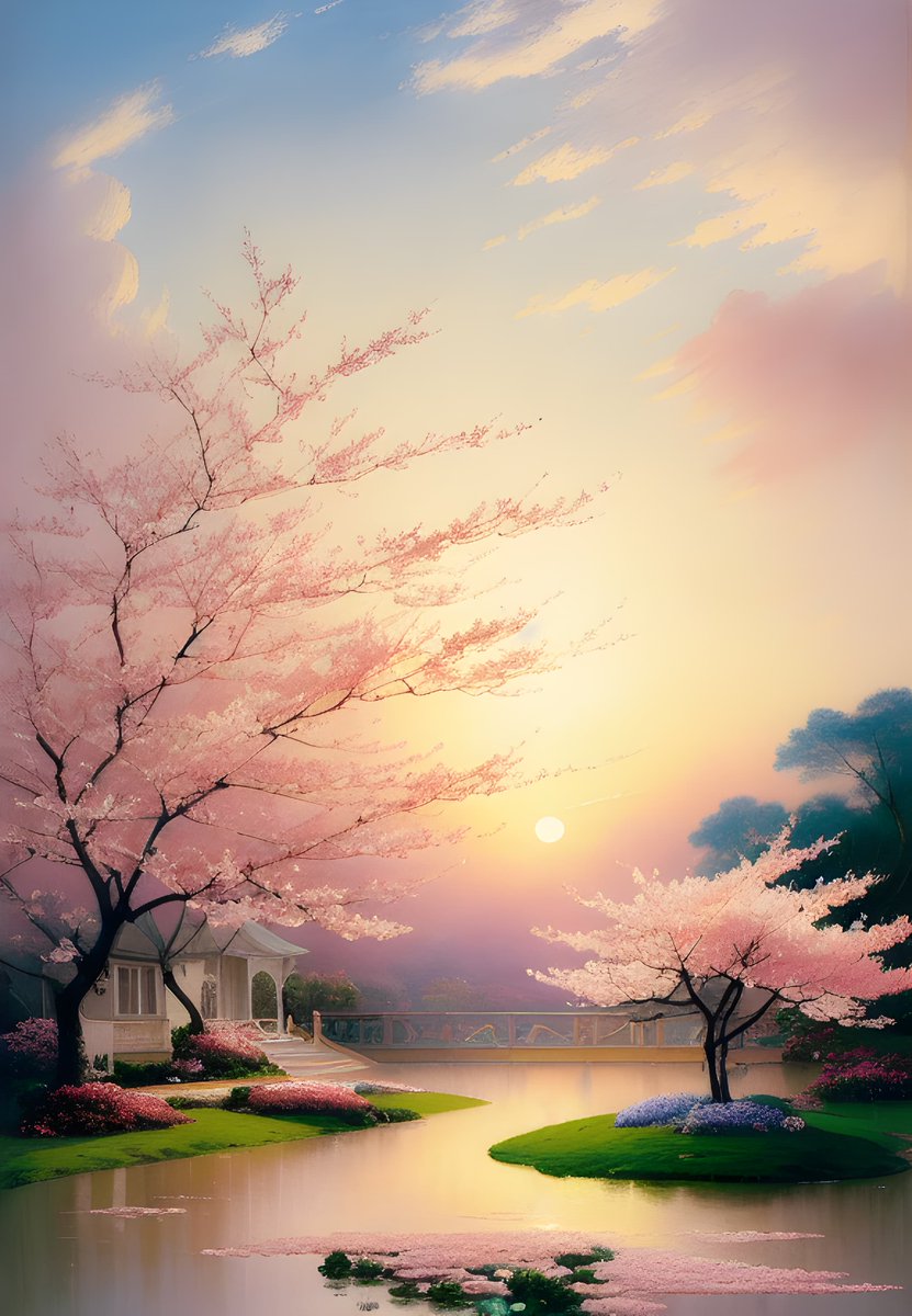 '#50ShadesOfSunset: inspired by  HashimotoGaho' #SoftPastel colors #GentleLight #cherryblossom