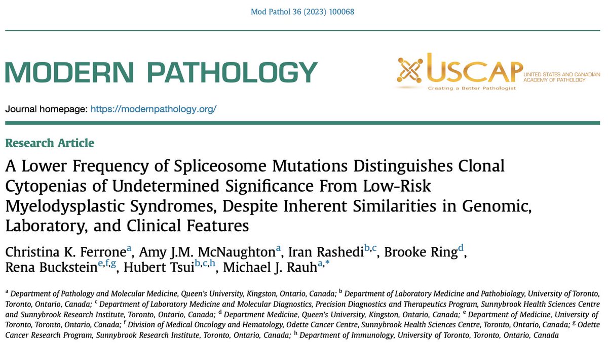 Christina Ferrone (@cferrone95) on Twitter photo A bit behind posting, but very happy to share our recent article in <a href="/ModernPathology/">Modern Pathology</a> comparing CCUS and LR-MDS! 🩸🧬 Huge thanks to <a href="/QMyPath/">Michael Rauh</a>, and to collaborators <a href="/BucksteinRena/">rena buckstein</a> and Hubert Tsui from
<a href="/Sunnybrook/">Sunnybrook Health Sciences Centre</a> for making this possible! Check it out here👇🏼
doi.org/10.1016/j.modp… A bit behind posting, but very happy to share our recent article in <a href="/ModernPathology/">Modern Pathology</a> comparing CCUS and LR-MDS! 🩸🧬 Huge thanks to <a href="/QMyPath/">Michael Rauh</a>, and to collaborators <a href="/BucksteinRena/">rena buckstein</a> and Hubert Tsui from
<a href="/Sunnybrook/">Sunnybrook Health Sciences Centre</a> for making this possible! Check it out here👇🏼
doi.org/10.1016/j.modp…