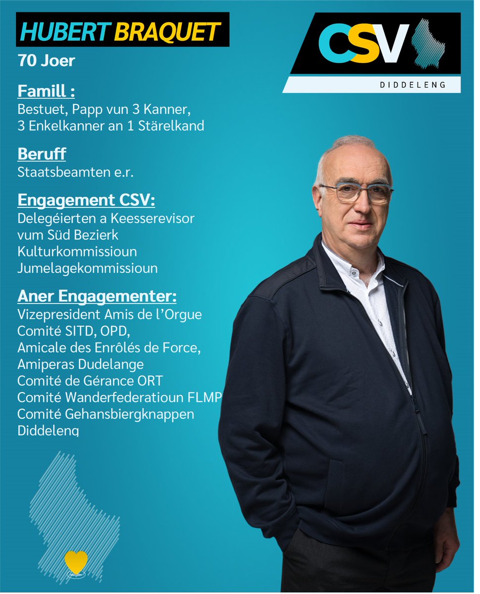 CSVDiddeleng's tweet photo. Haut stellen mir iech den Hubert BRAQUET fir. Mat engem touristeschen Message!
MÉI NO. MÉI DIDDELENG. MÉI BEWEEGEN.
#csvdiddeleng #gemengenwalen2023 #echkawielen #jepeuxvoter #ichkannwaehlen #icanvote https://t.co/rIdAJlTvF2