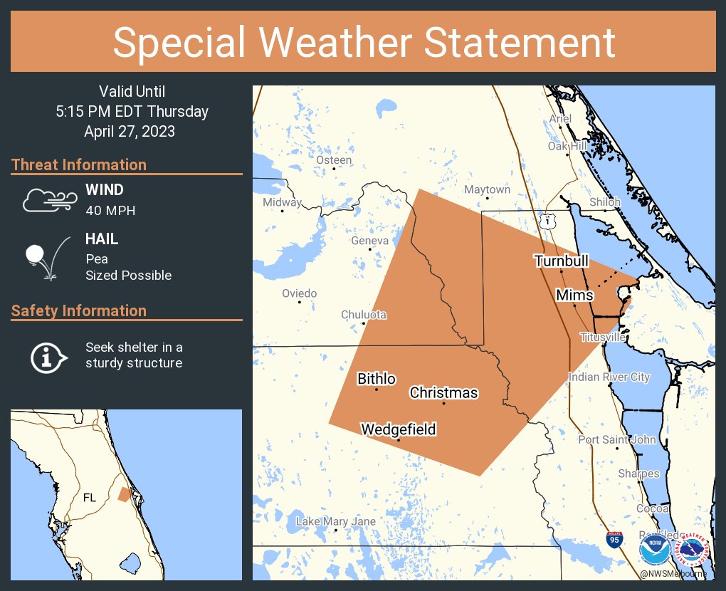 NWS Melbourne on Twitter "A special weather statement has been issued for Bithlo FL, Mims FL