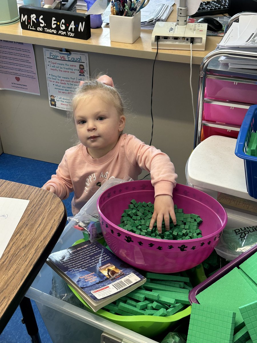 Olivia had a blast at Bring Your Child to Work Day! My students were so caring and patient with her. Love my Donahue Family 💚 #BarnegatINSPIRES