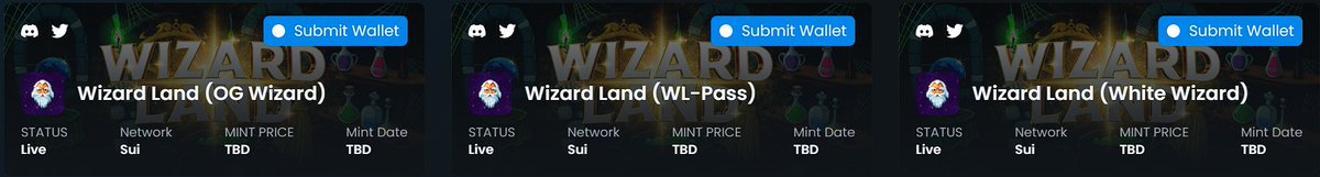 Wallet submission now LIVE! 👀 Check Wizard Land Discord! 🧙‍♂️

#WizardLandSUI #SuiNetwork